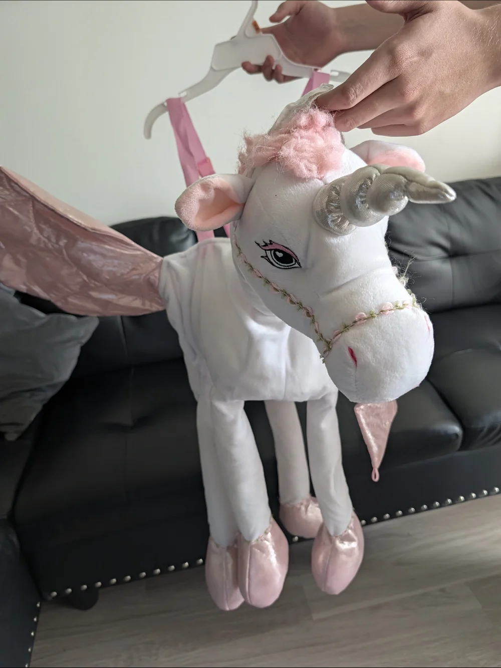 Pink Plush Unicorn Ride-On Costume Backpack for Kids